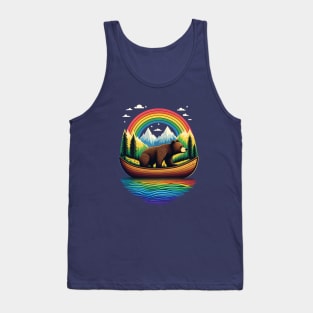 Wild Grizzly Bear in a Canoe with Rainbow Lake Mountains Funny Tank Top